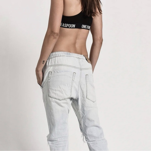 One Teaspoon Shabbies Drawstring Boyfriend Distressed Denim Jean Brando XS - Picture 4 of 16